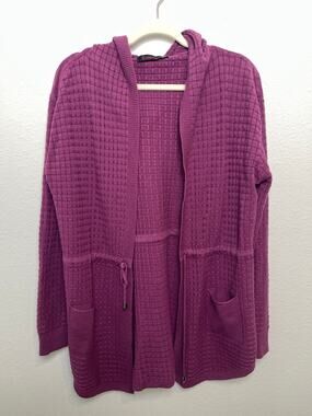 Evidence Hooded Cardigan Sweater Womens Small Purple Textured Knit Open Front